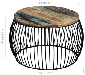 Mesa de centro redonda 68x37 cm madeira reciclada maciça