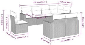 8 pcs conjunto de sofás p/ jardim com almofadões vime PE bege