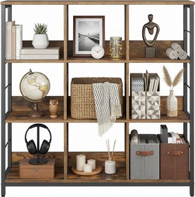 Estante com 3 prateleiras 100 x 30 x 103,1 cm, estante para livros com 9 compartimentos, Castanho vintage-preto