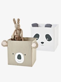 Lote de 2 caixas em tecido, Panda koala bege medio liso