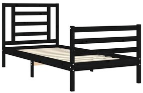 Estrutura de cama com cabeceira 90x200 cm madeira maciça preto