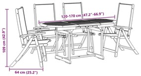 5 pcs conjunto de jantar para jardim acácia maciça e textilene