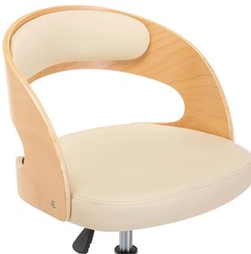 Cadeira escritório giratória madeira curvada/couro artif. creme