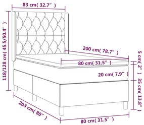 Cama box spring c/ colchão e LED 80x200 cm tecido preto