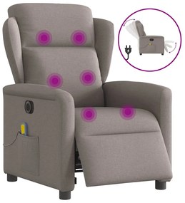 vidaXL Poltrona reclinável massagens elétrica tecido cinza-acastanhado