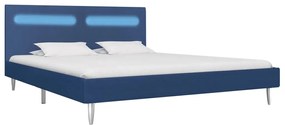 Estrutura de cama com LED 160x200 cm tecido azul