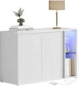Armário de arrumação 39,1 x 100,1 x 71,1 cm com iluminação e prateleira de vidro, montagem rápida sem ferramentas branco