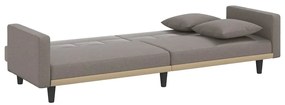 Sofá-cama com almofadões tecido cinzento-acastanhado
