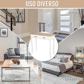 Mesa Consola Mesa Auxiliar com 2 Gavetas para Entrada Corredor Sala de Estar 87x34x78,5cm Branco e Madeira