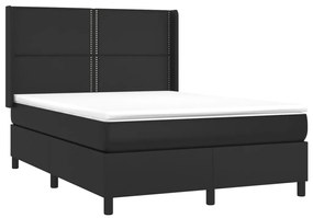 Cama box spring c/ colchão/LED 140x200cm couro artificial preto