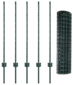 Cerca Euro com 5 Posts U Verde 1x10 m Aço
