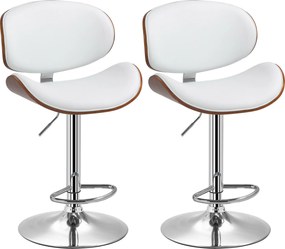 HOMCOM Conjunto de 2 Bancos de Bar Altura Ajustável com Encosto Estofados em Pu 53x52x(92-112) cm Madeira e Branco | Aosom Portugal