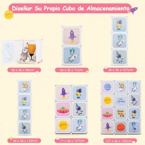 Guarda roupa Infantil de 12 Cubos para Bebéscom 2 secções para pendurar  107 x 36 x 142 cm Branco