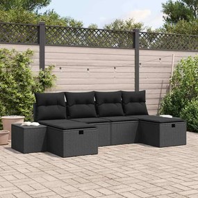 vidaXL Conjunto de Sofá de Jardim de 6 Peças com Almofadas Preto Vime Sintético