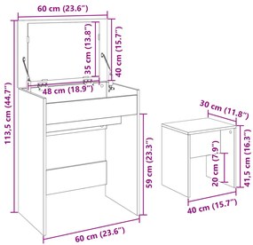 Toucador e banco 60x40x113,5 cm cinzento cimento