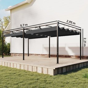 Pérgola de Jardim 6x3 m com Telhado Retrátil Proteção UPF50+ Drenagem Pavilhão de Jardim para Pátio Exterior Cinzento Escuro