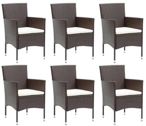 7 pcs conjunto jantar p/ jardim c/ almofadões vime PE castanho