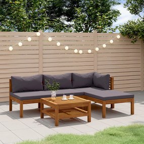 5 pcs conjunto lounge de jardim c/ almofadões acácia maciça