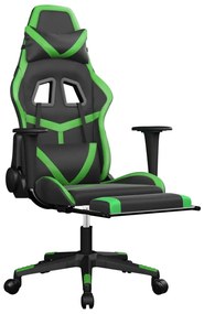 Cadeira gaming massagens c/ apoio pés couro artif. preto/verde