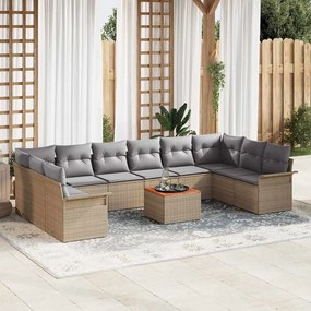 Conjunto de Sofá para Jardim vidaXL de 11 Peças com Almofadas Bege Rattan Poliéster Acácia