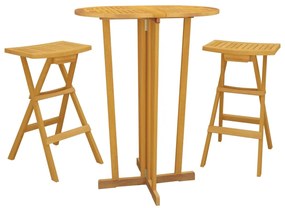 3 pcs conjunto de bar dobrável madeira de teca maciça