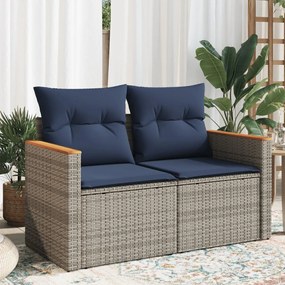 vidaXL Sofá de jardim com almofadas, 2 lugares, vime sintético cinza