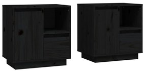Mesas de cabeceira 2 pcs 50x34x50 cm madeira pinho maciça preto