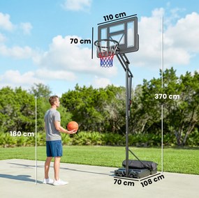 Tabela de Basquetebol para Exterior com Rodas, Altura Ajustável (2,35-3,05 m), Base Preenchível e Bolsa de Peso, Cor Preto