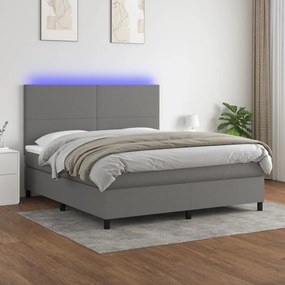 Cama box spring c/ colchão e LED 160x200 cm tecido cinza-escuro