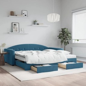 Sofá-cama com gavetão e gavetas 100x200 cm veludo azul
