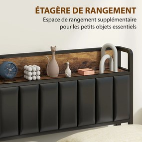 Estrutura de cama de 140 x 190 cm com base de ripas metálicas (COLCHÃO NÃO INCLUIDO), cama de casal estofada com 4 gavetas e prateleira, preta