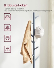 Bengaleiro de madeira ajustável 47 x 47 x 175 cm Cinzento