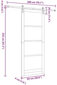Porta Deslizante vidaXL com Conjunto de Ferragens Branca 93x232 cm Mad