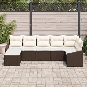 Conjunto de Jantar de Jardim de 7 Peças com Almofadas Marrom em Rattan