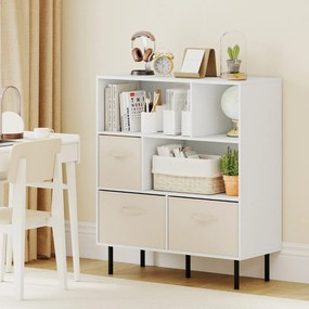 Estante com 6 cubos 90 x 40 x 105 cm e com 3 gavetas de tecido dobráveis e removíveis moderno branca