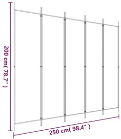 Biombo/divisória com 5 painéis 250x200 cm tecido castanho