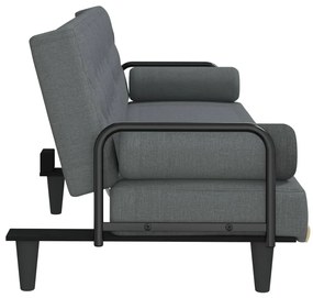 Sofá-cama com apoio de braços tecido cinzento-escuro