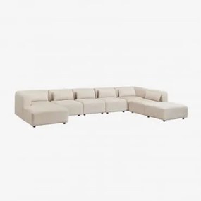 Sofá Modular Chaise Longue Esquerdo De 6 Peças Com Puff Fogler Linho Veludo Bege Linho - Sklum
