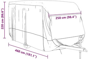 Cobertura caravana 460x250x220 cm tecido não tecido cinzento