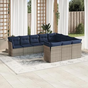 vidaXL 10 pcs conjunto sofás p/ jardim c/ almofadões vime PE cinzento