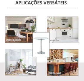 Mesa de Jantar Redonda para 2 Pessoas (CADEIRAS NÃO INCLUIDAS) Mesa de Cozinha Moderna com Superfície de Vidro Temperado para Sala de Estar Prata