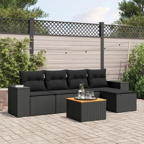 6 pcs conjunto sofás de jardim c/ almofadões vime PE preto