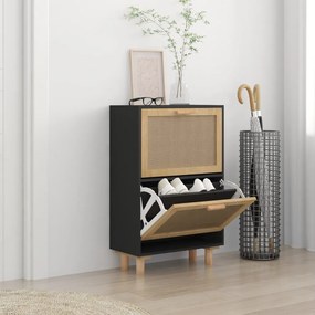 vidaXL Sapateira 52x25x80 cm derivados de madeira/vime natural preto