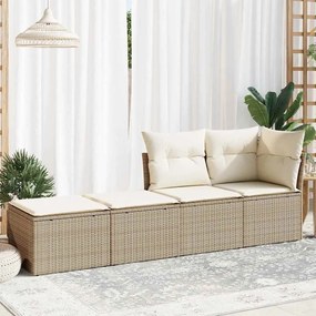 2 pcs conj. sofás p/ jardim c/ almofadões vime PE/acácia bege