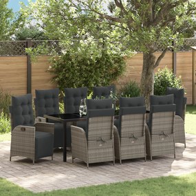 vidaXL Conjunto de Jantar de Jardim de 9 Peças Cinza Rattan Poliéster