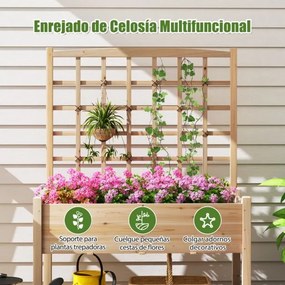 Floreira de jardim elevada com treliça e orifícios de drenagem para exterior 117 x 60 x 160 cm Natural