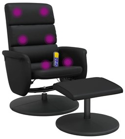 Cadeira massagens reclinável c/ apoio pés couro artif. preto