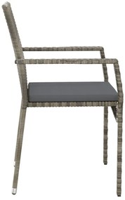 Cadeiras de jardim c/ almofadões 4 pcs vime PE cinzento