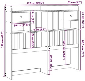 Cabeceira com arrumação 120 cm madeira de pinho maciça