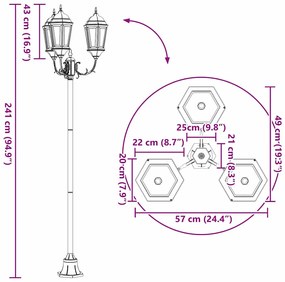 Poste de Luz de Jardim vidaXL 3-Lâmpadas E27 Bronze 220 cm Alumínio